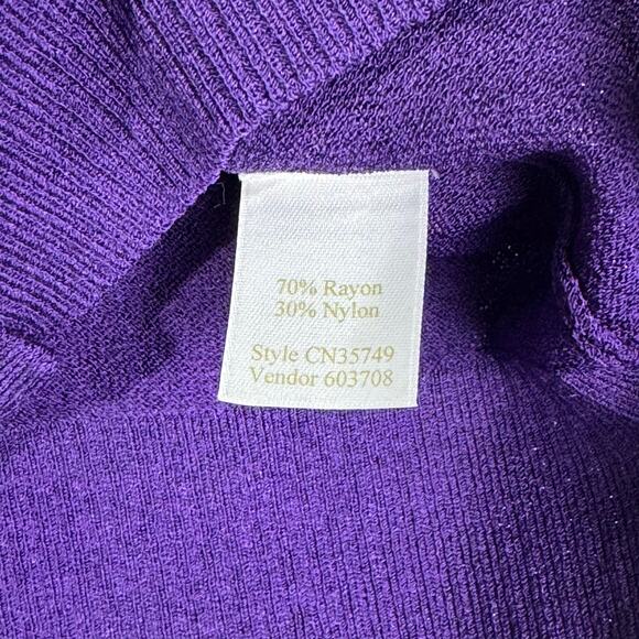 Caslon Royal Purple Crewneck Cardigan Sweater Petite Large Rib Knit Trim Rayon - Picture 6 of 6